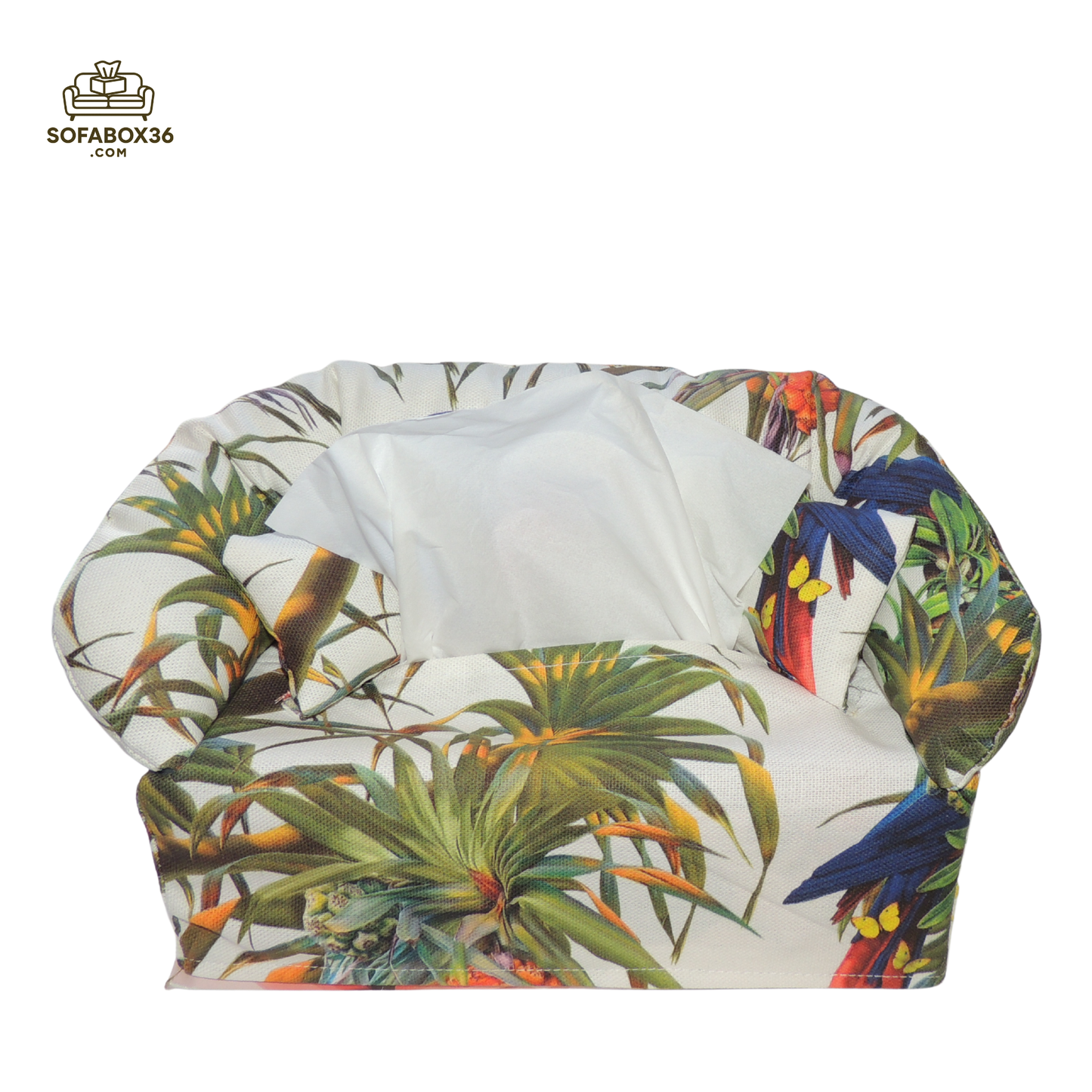 Funda de caja de pañuelos con forma de sofá. Loro.