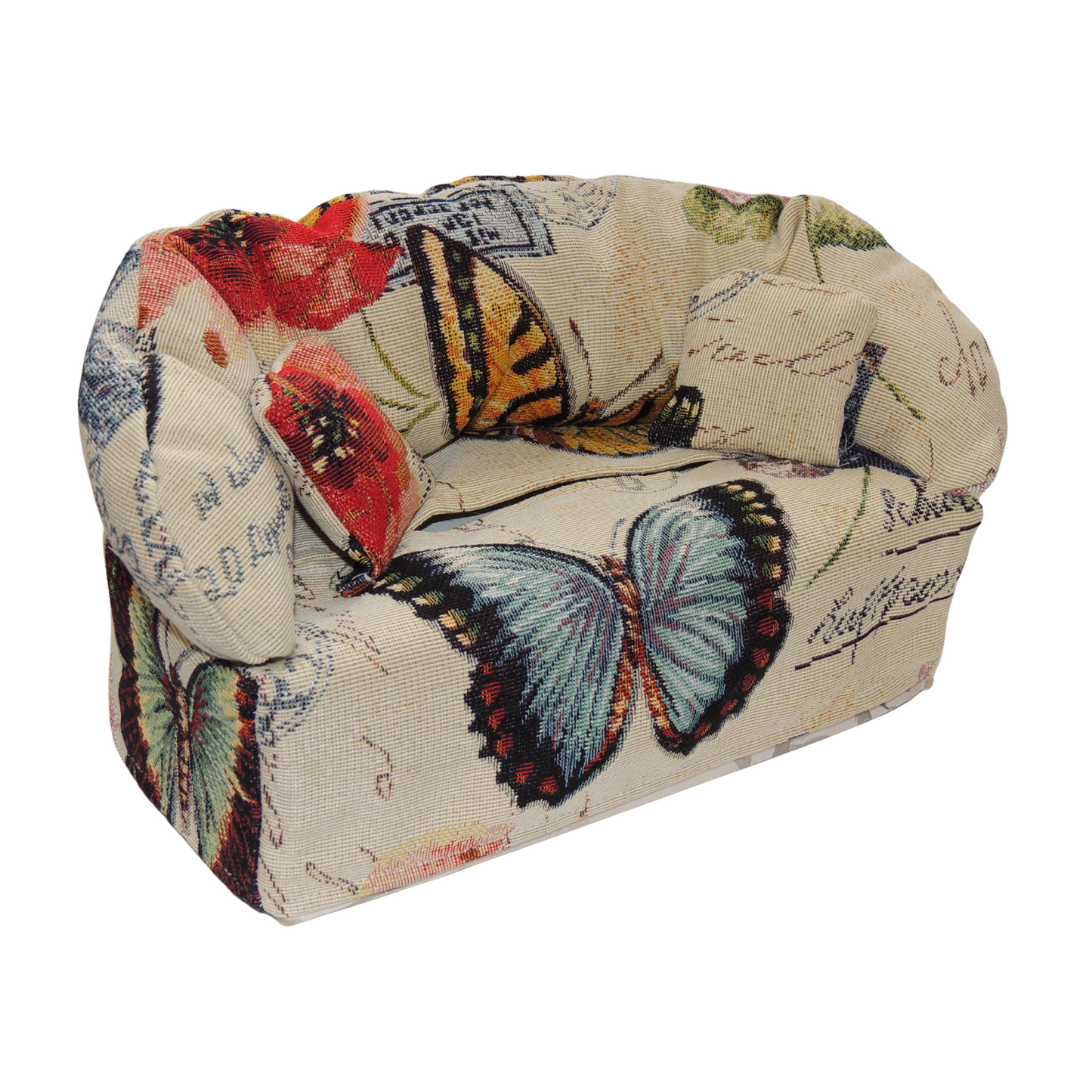 Funda para caja de pañuelos representada como un sofá. Mariposa.