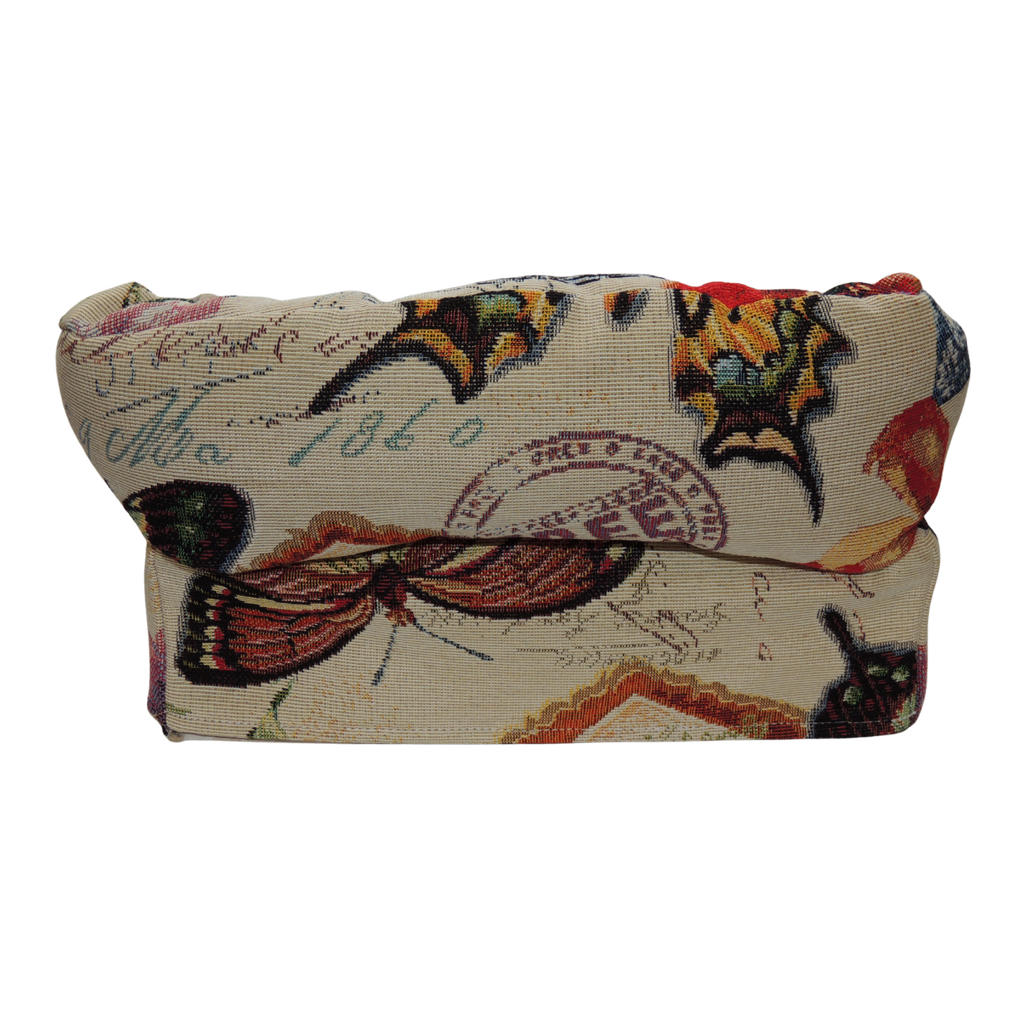 Funda para caja de pañuelos representada como un sofá. Mariposa.