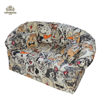 Funda para caja de pañuelos representada como un sofá. Perros.