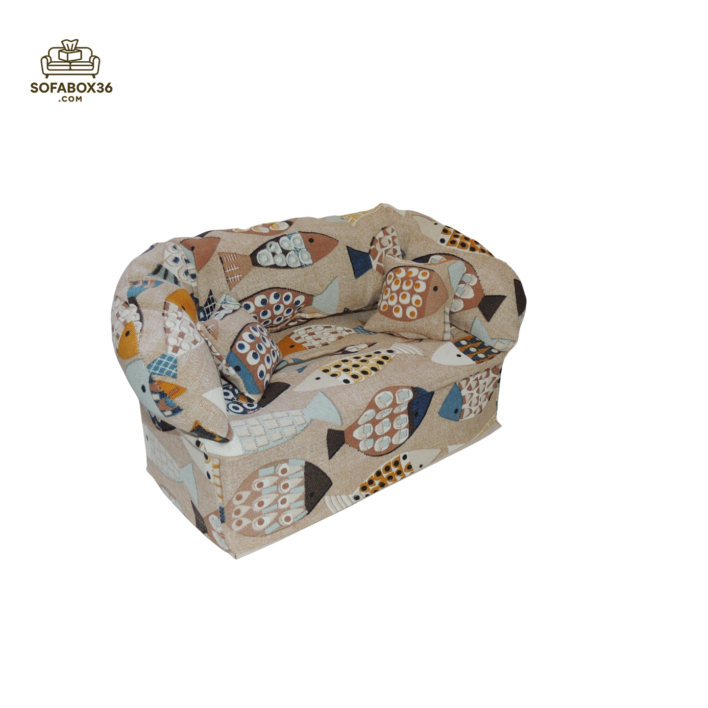 Taschentuchbox Überzug als Sofa dargestellt. Fische
