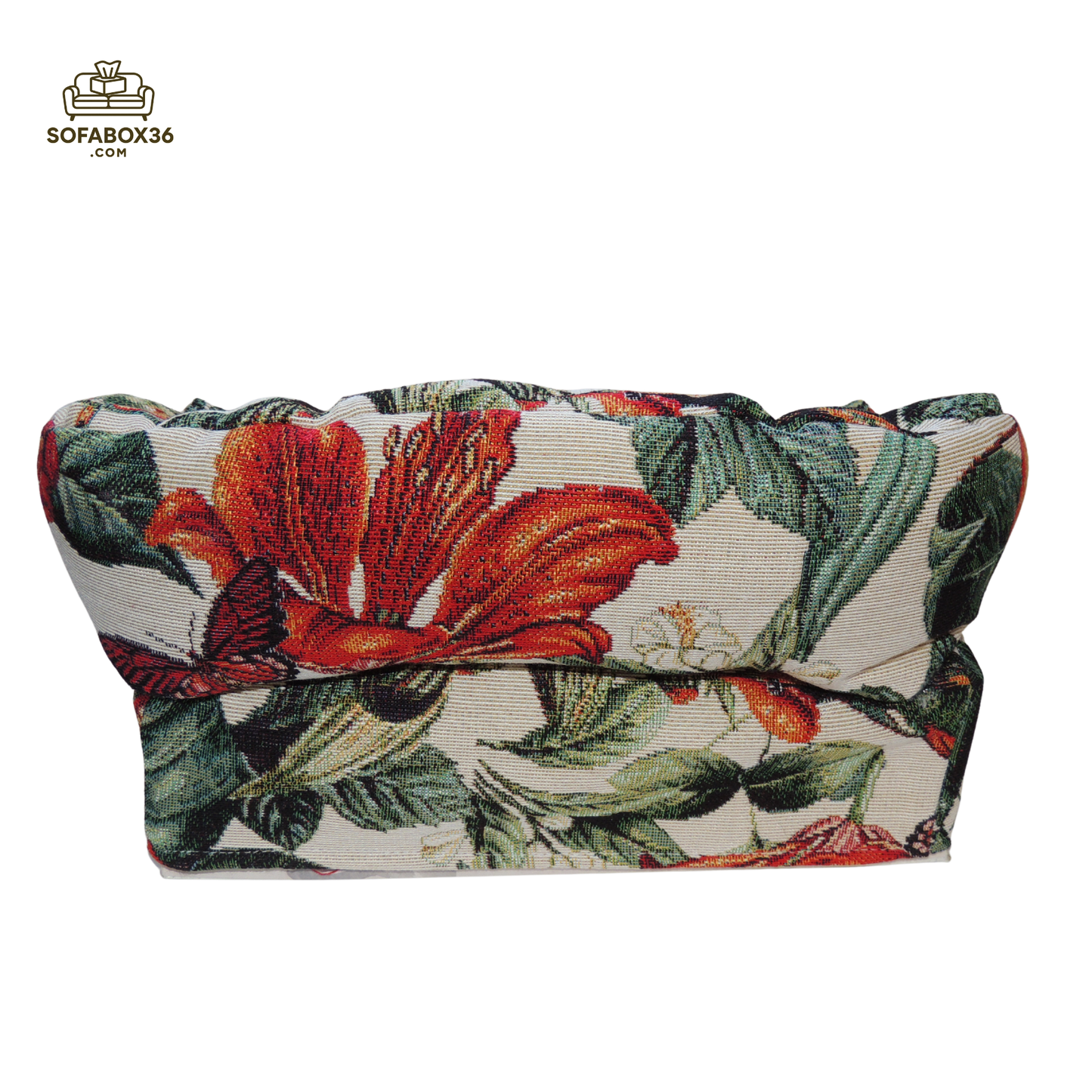 Funda de caja de pañuelos con forma de sofá. Pájaros y mariposas.
