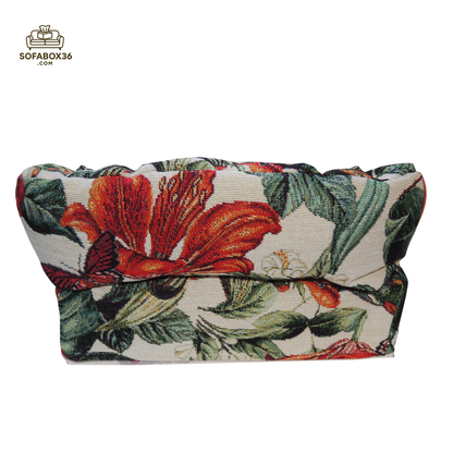 Funda de caja de pañuelos con forma de sofá. Pájaros y mariposas.