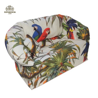 Funda de caja de pañuelos con forma de sofá. Loro.