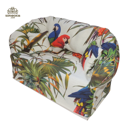 Funda de caja de pañuelos con forma de sofá. Loro.