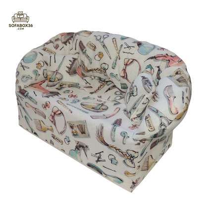 Funda de caja de pañuelos con forma de sofá. Peluquería.