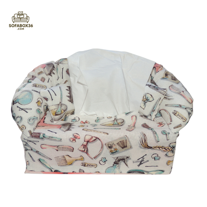 Funda de caja de pañuelos con forma de sofá. Peluquería.